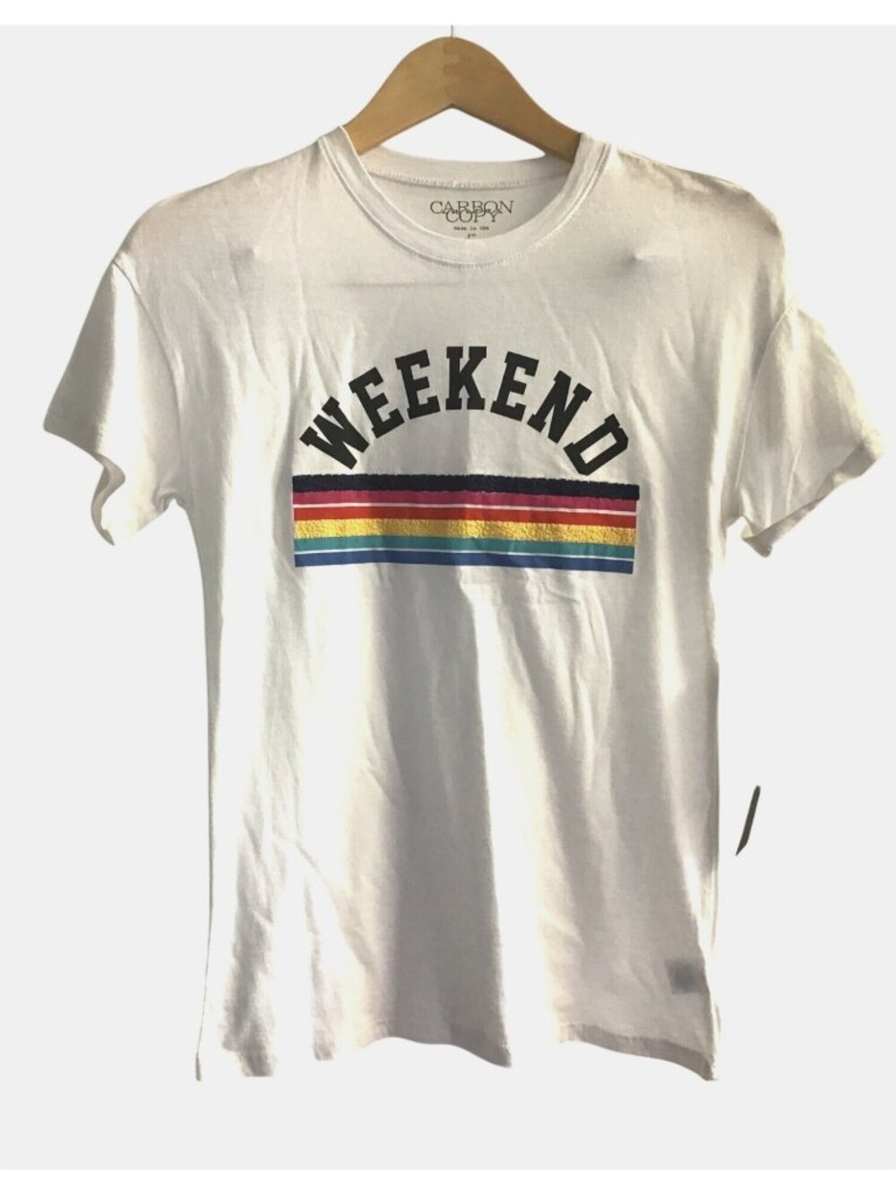 CARBON COPY- WOMENS GRAPHIC RAINBOW SHORT SLEEVE T-SHIRT SIZE X-SMALL